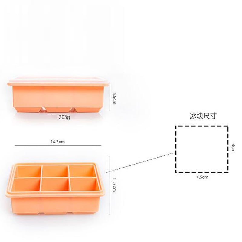 6 Cavity Large Size Silicone Ice Cube Molds with Removable Lids Reusable and BPA Free for Whiskey, Cocktail