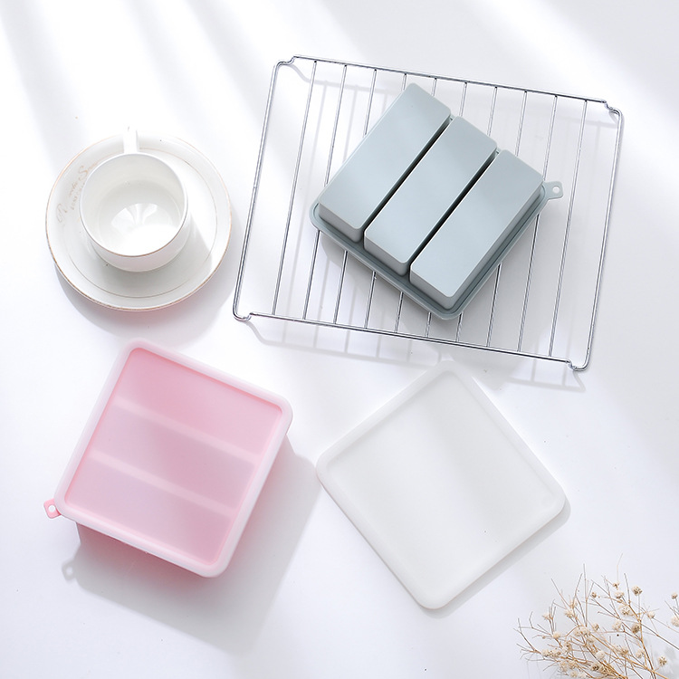 3 Cavity Long Square Silica Gel Ice Cube Mold Manual Soap Strip Ice Cube Silica Gel Mold Silicone Cake Mold