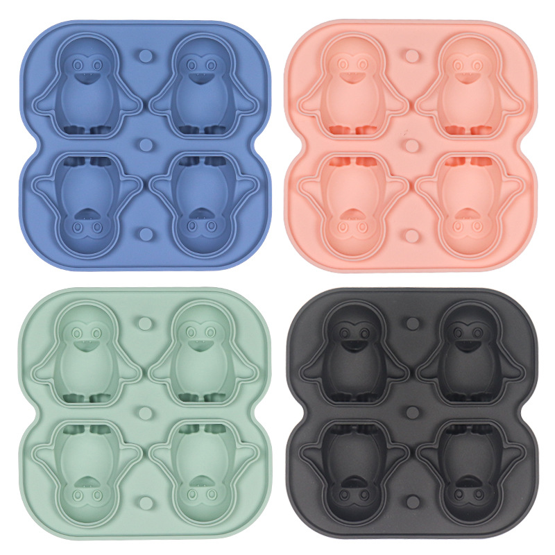4 Cavities Silicone Penguin Ice Cube Tray With Lid