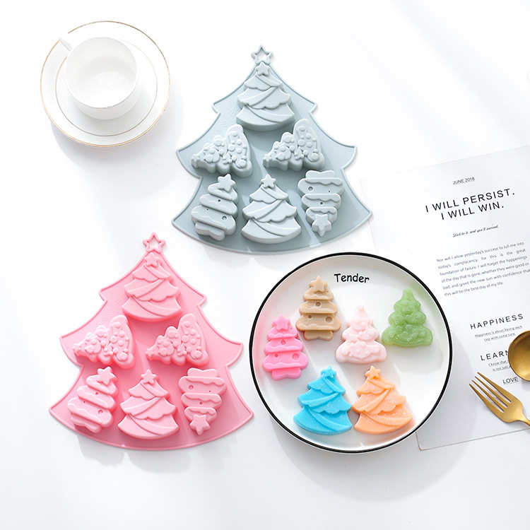 Christmas Tree Shape Silicone Cake Mold In 6 Cavity Christmas Tree Chocolate Jelly Candy Molds