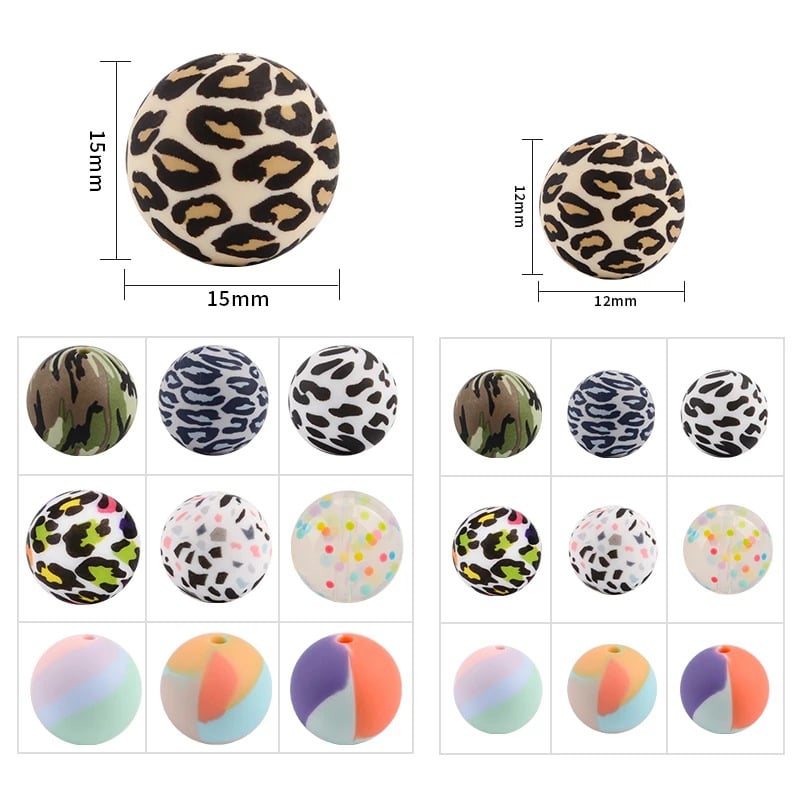 Food Grade BPA Free Baby Teething Round Silicone Beads Silicone Printed Loose For Wholesale