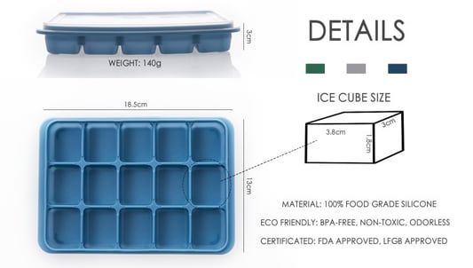 15 Cavities Easy Release Silicone Ice Cube Tray Custom Square With Lid