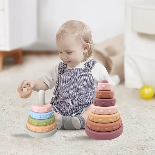 8 Pcs Silicone Stacking Toy, Soft Building Rings Stacker & Teethers,  Early Educational Toys