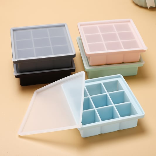 Easy Release 9 Holes Silicone Ice Cube Tray With Removable Lid