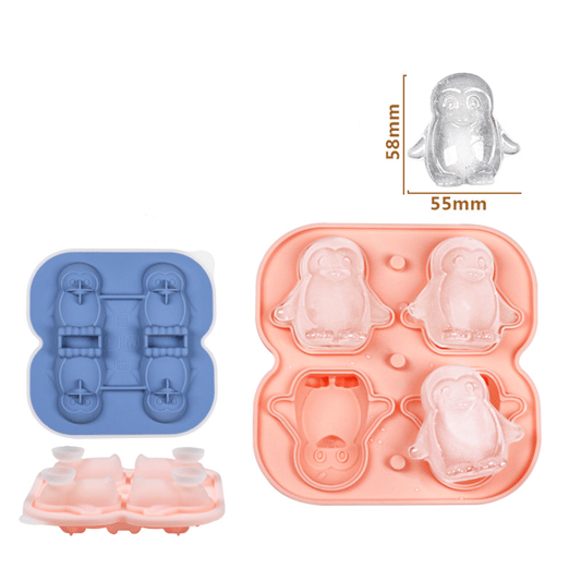 4 Cavities Silicone Penguin Ice Cube Tray With Lid