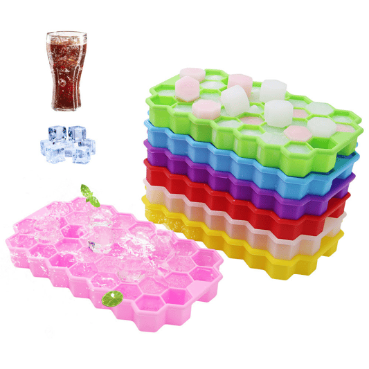 37 Holes Hexagon Rubber Beehive Shape Ice Cube Trays Mold With Lid